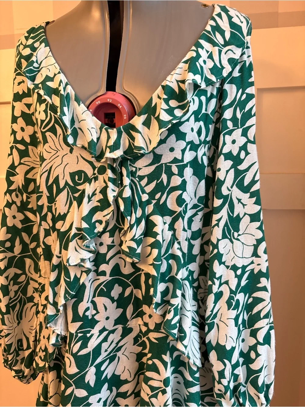 Free People Green & White Floral Tiered V-Neck Mini Dress XS - Picture 5 of 11